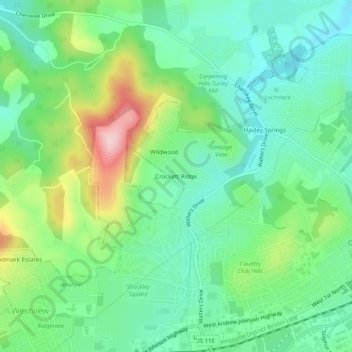 Mappa topografica Crockett Ridge, altitudine, rilievo