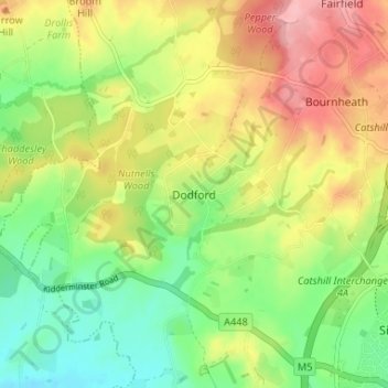 Mappa topografica Dodford, altitudine, rilievo