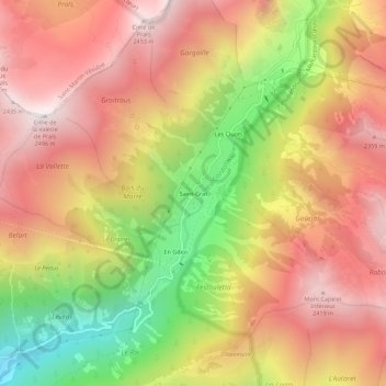 Mappa topografica Saint-Grat, altitudine, rilievo