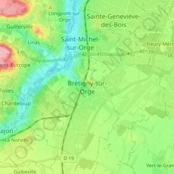 Mappa topografica Brétigny-sur-Orge, altitudine, rilievo