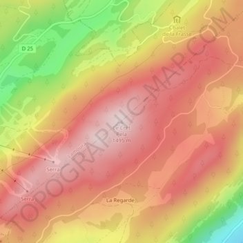 Mappa topografica Le Crêt Pela, altitudine, rilievo