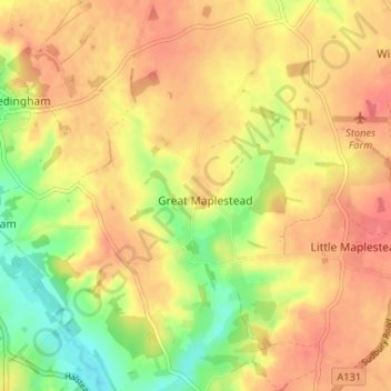 Mappa topografica Great Maplestead, altitudine, rilievo