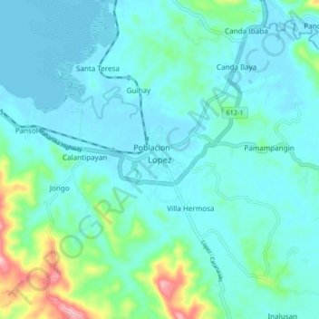 Mappa topografica Lopez, altitudine, rilievo