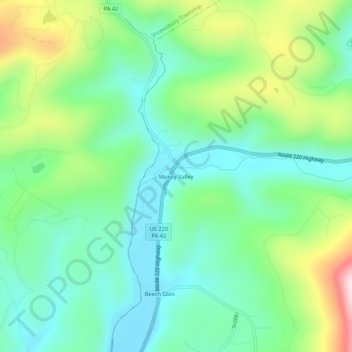 Mappa topografica Muncy Valley, altitudine, rilievo