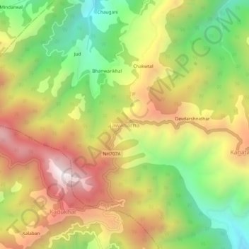 Mappa topografica Jawaharna, altitudine, rilievo