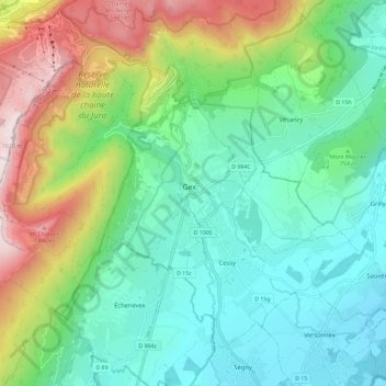 Mappa topografica Gex, altitudine, rilievo