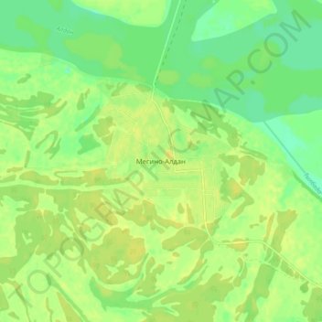 Mappa topografica Мегино-Алдан, altitudine, rilievo