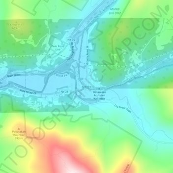 Mappa topografica Arkville, altitudine, rilievo