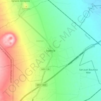 Mappa topografica Ixtenco, altitudine, rilievo