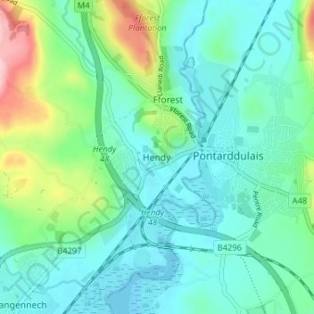 Mappa topografica Hendy, altitudine, rilievo