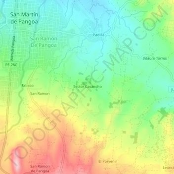 Mappa topografica Casancho, altitudine, rilievo