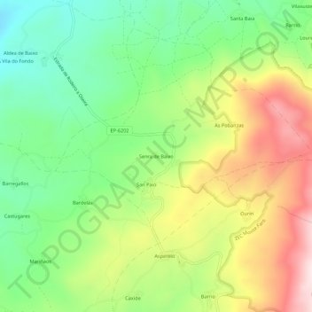 Mappa topografica Senra de Baixo, altitudine, rilievo