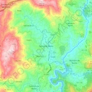 Mappa topografica Fermil de Basto, altitudine, rilievo