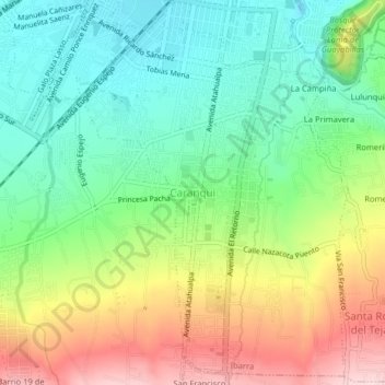 Mappa topografica Caranqui, altitudine, rilievo