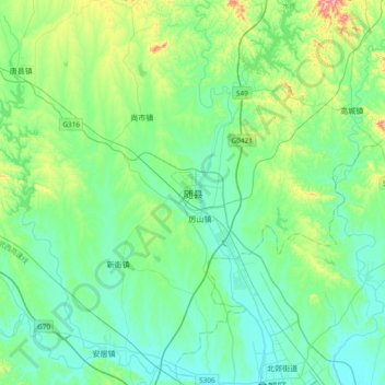Mappa topografica 随县, altitudine, rilievo