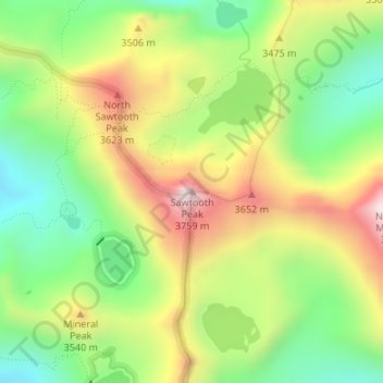 Mappa topografica Sawtooth Peak, altitudine, rilievo