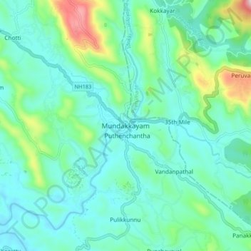 Mappa topografica Mundakkayam, altitudine, rilievo