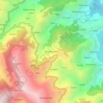 Mappa topografica Kandikhal (002), altitudine, rilievo