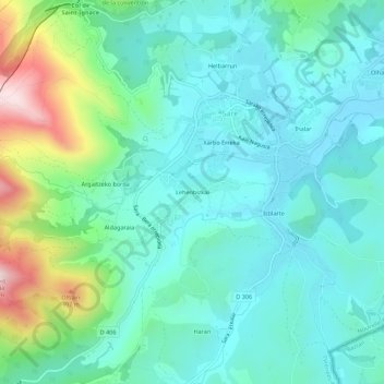 Mappa topografica Lehenbizkai, altitudine, rilievo
