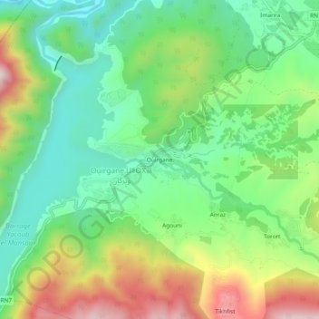 Mappa topografica Ouirgane, altitudine, rilievo
