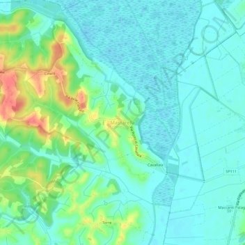 Mappa topografica Massarella, altitudine, rilievo