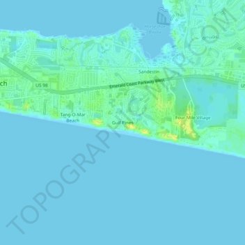 Mappa topografica Gulf Pines, altitudine, rilievo