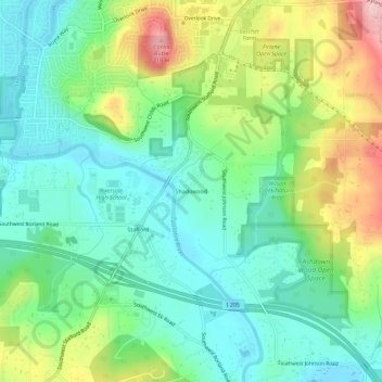 Mappa topografica Shadowood, altitudine, rilievo