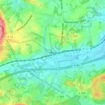 Mappa topografica Velpe, altitudine, rilievo