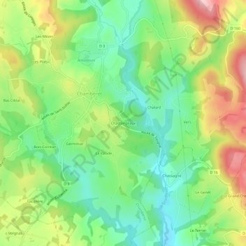 Mappa topografica Chastangeaux, altitudine, rilievo