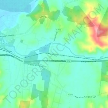 Mappa topografica Colliguay, altitudine, rilievo