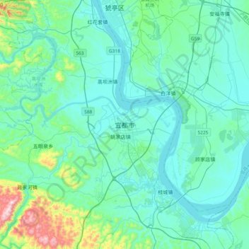 Mappa topografica 宜都市, altitudine, rilievo