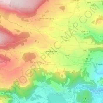 Mappa topografica Beaune-le-Froid, altitudine, rilievo