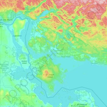 Mappa topografica Dawson Island, altitudine, rilievo