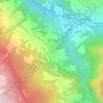 Mappa topografica Mon, altitudine, rilievo