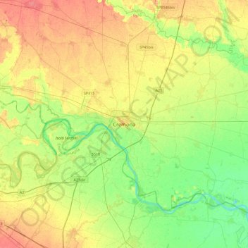 Mappa topografica Cremona, altitudine, rilievo