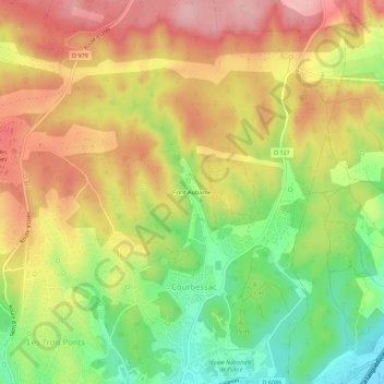 Mappa topografica Font Aubarne, altitudine, rilievo