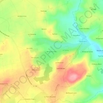 Mappa topografica Minez Roudou, altitudine, rilievo