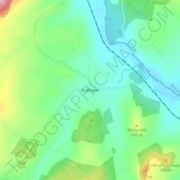 Mappa topografica Ruthven, altitudine, rilievo