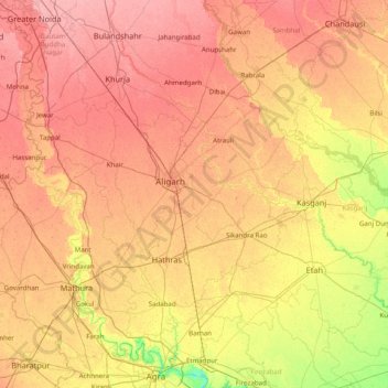 Mappa topografica Aligarh, altitudine, rilievo
