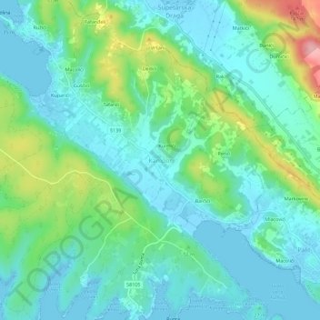 Mappa topografica Kampor, altitudine, rilievo