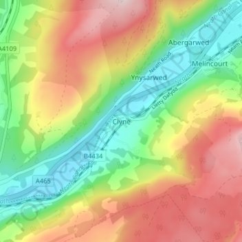 Mappa topografica Clyne, altitudine, rilievo