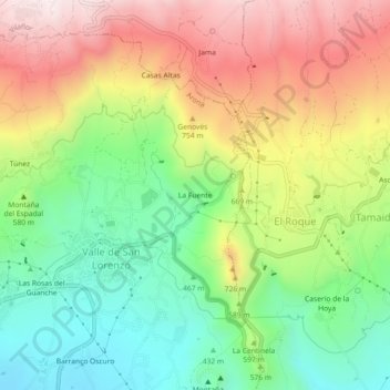 Mappa topografica La Fuente, altitudine, rilievo