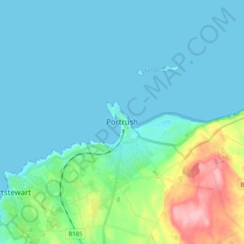 Mappa topografica Portrush, altitudine, rilievo