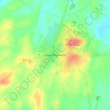Mappa topografica Llanerchymedd, altitudine, rilievo
