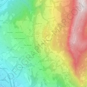 Mappa topografica Bellevue, altitudine, rilievo