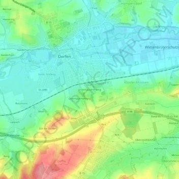 Mappa topografica Unterhausmehring, altitudine, rilievo