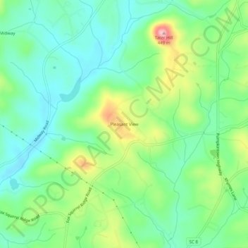 Mappa topografica Pleasant View, altitudine, rilievo