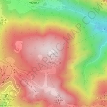 Mappa topografica el Pedró (Rasos de Peguera), altitudine, rilievo