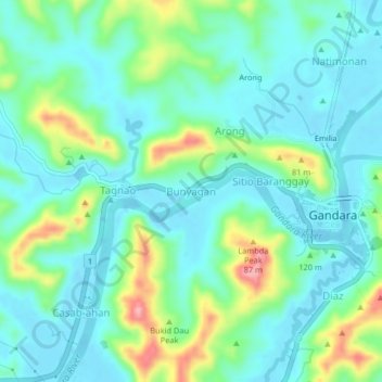 Mappa topografica Bunyagan, altitudine, rilievo