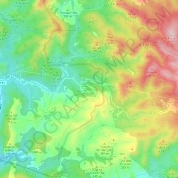 Mappa topografica Olivella, altitudine, rilievo